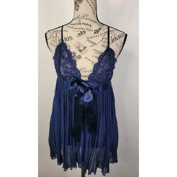 Victorias Secret Babydoll Mini Dress Top SZ M Sheer Navy Blue Layer Whimsygoth - Picture 2 of 9